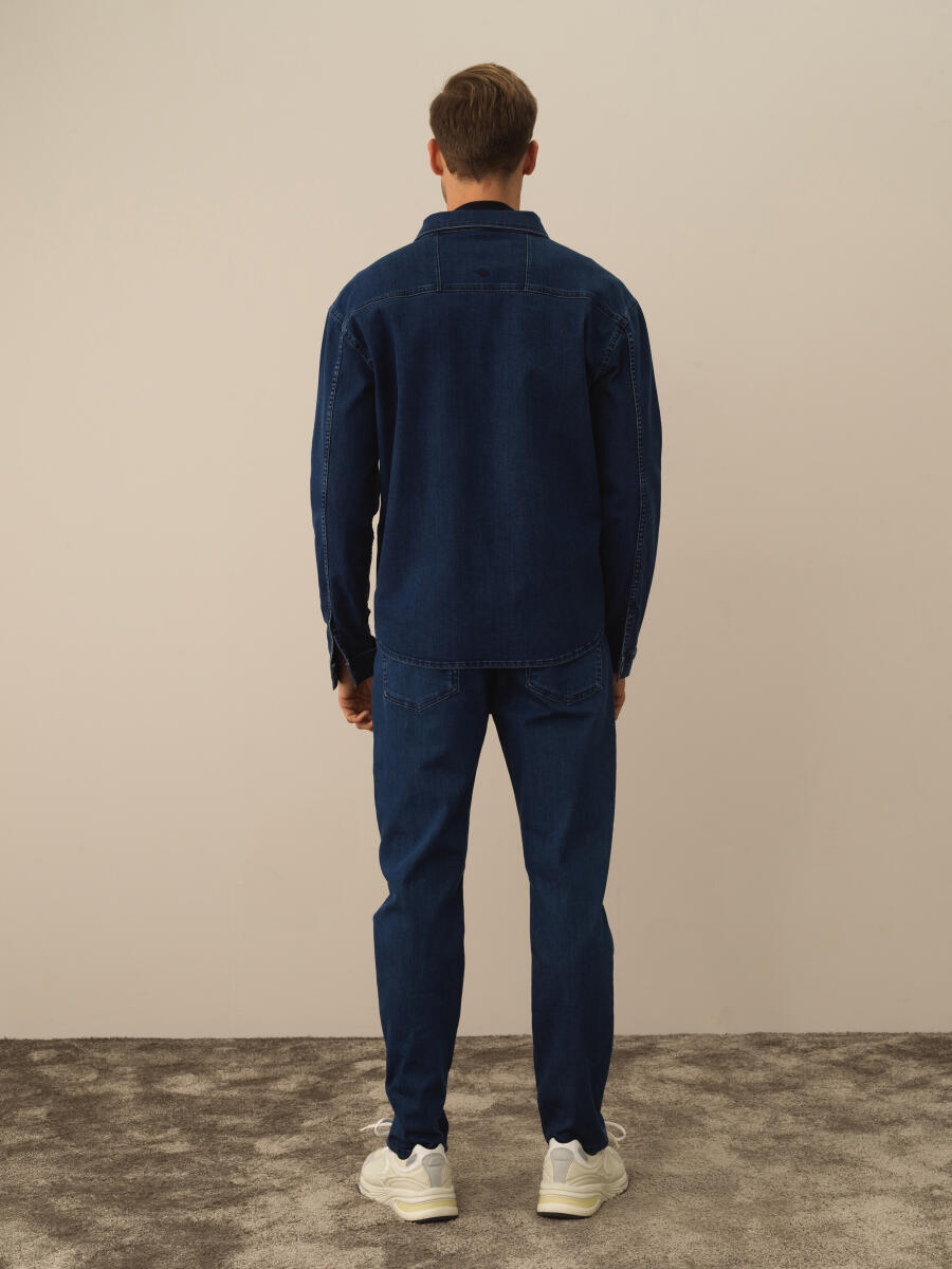 Mavi Pamuk Dokulu Regular Fit Gömlek - 5