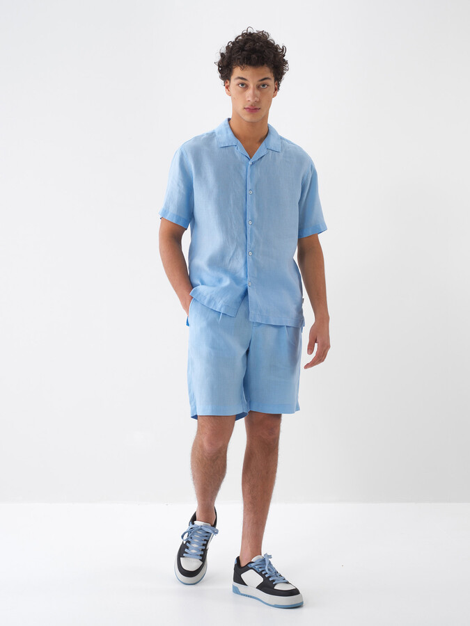 Mavi %100 Keten Regular Fit Gömlek (1)