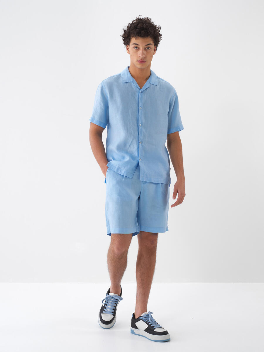 Mavi %100 Keten Regular Fit Gömlek - 2