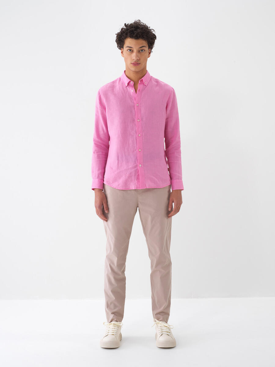 Pembe %100 Keten Regular Fit Gömlek - 2