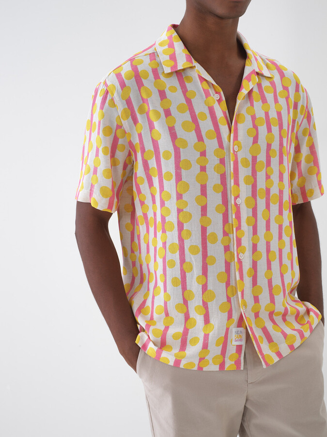 Pembe Keten Karışımlı Regular Fit Gömlek