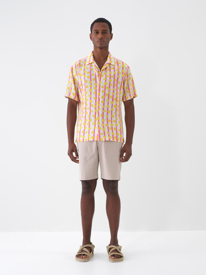 Pembe Keten Karışımlı Regular Fit Gömlek (1)