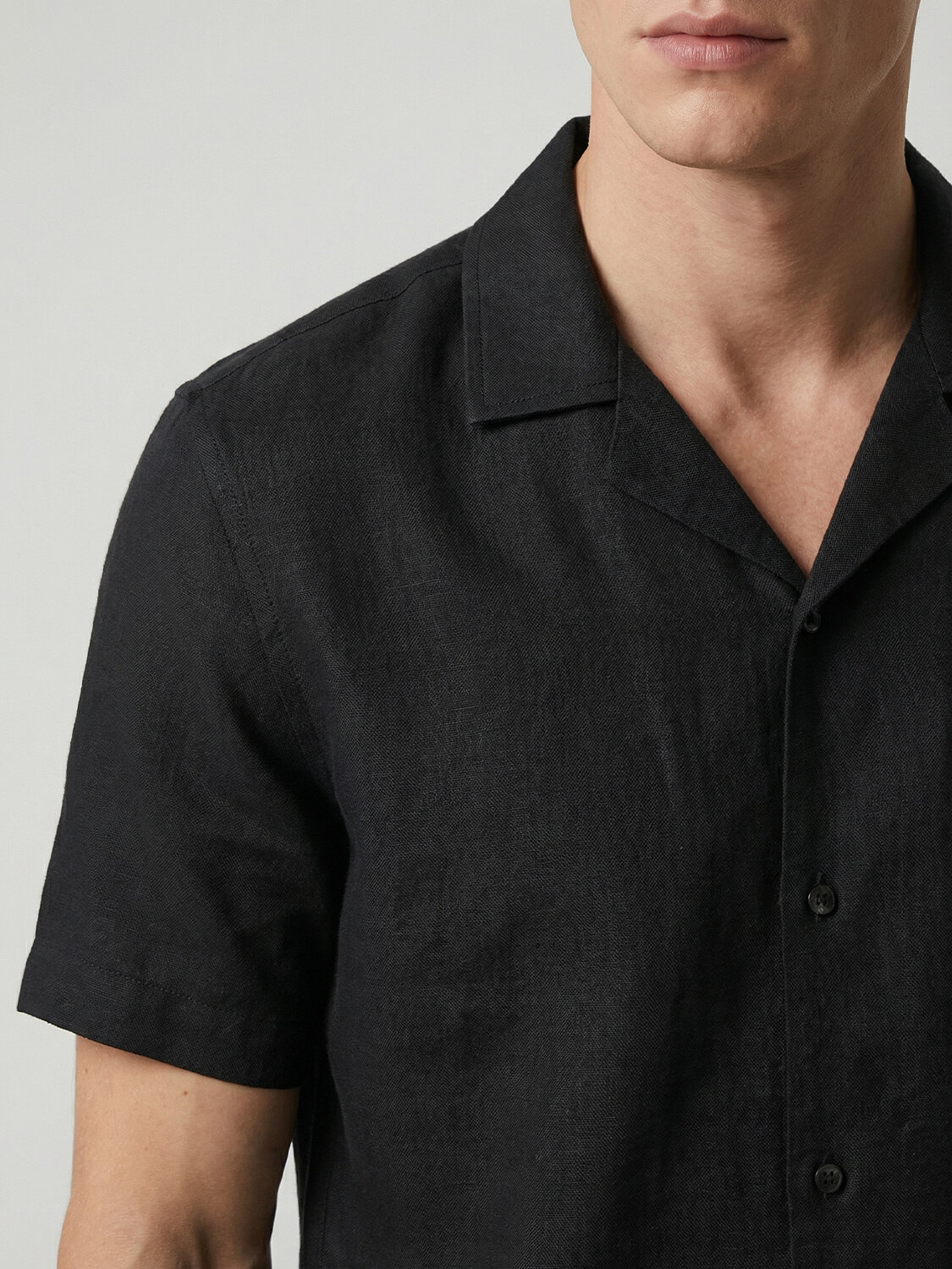 Siyah %100 Keten Regular Fit Gömlek - 3