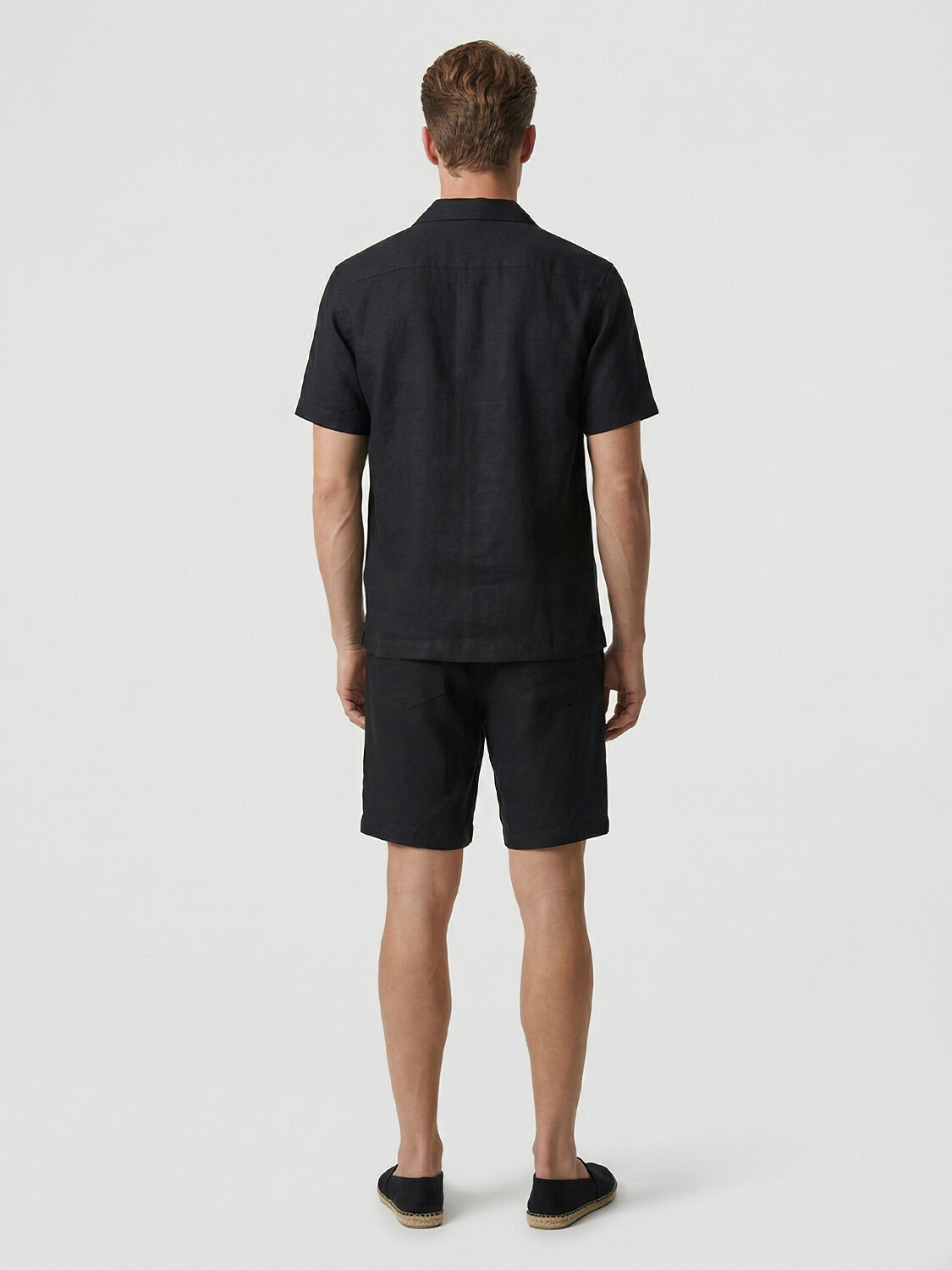 Siyah %100 Keten Regular Fit Gömlek - 5