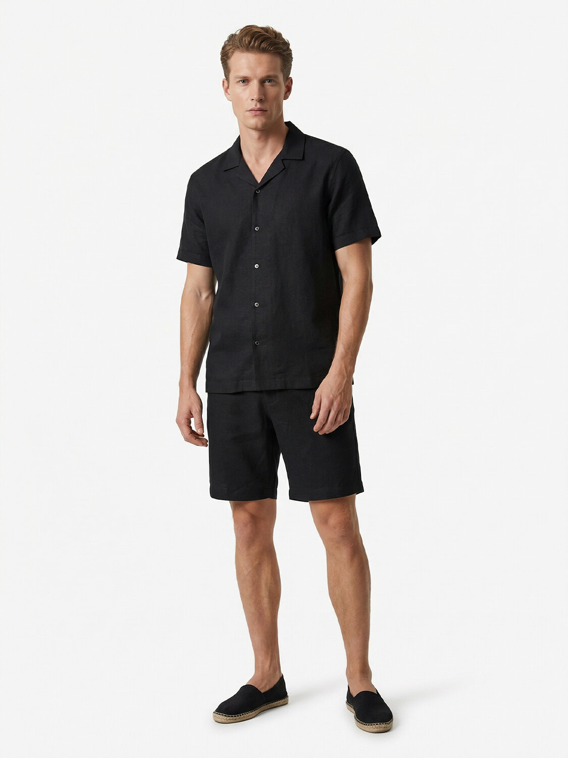 Siyah %100 Keten Regular Fit Gömlek - 4