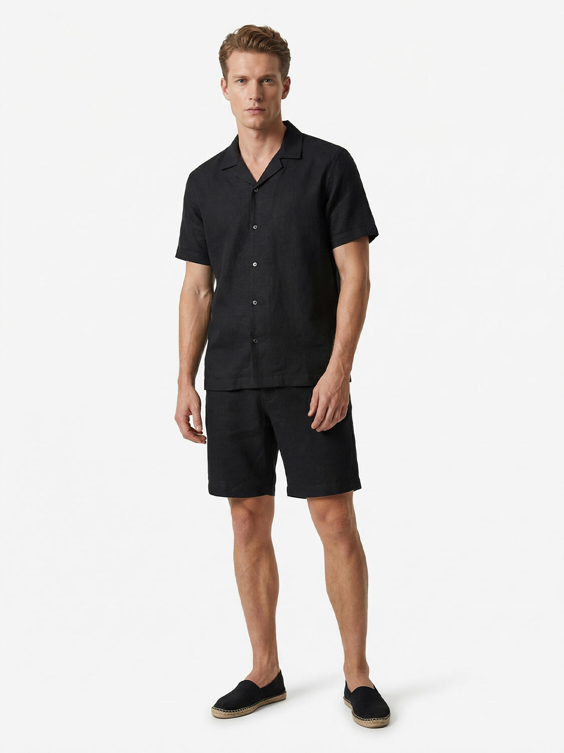 Siyah %100 Keten Regular Fit Gömlek - 4