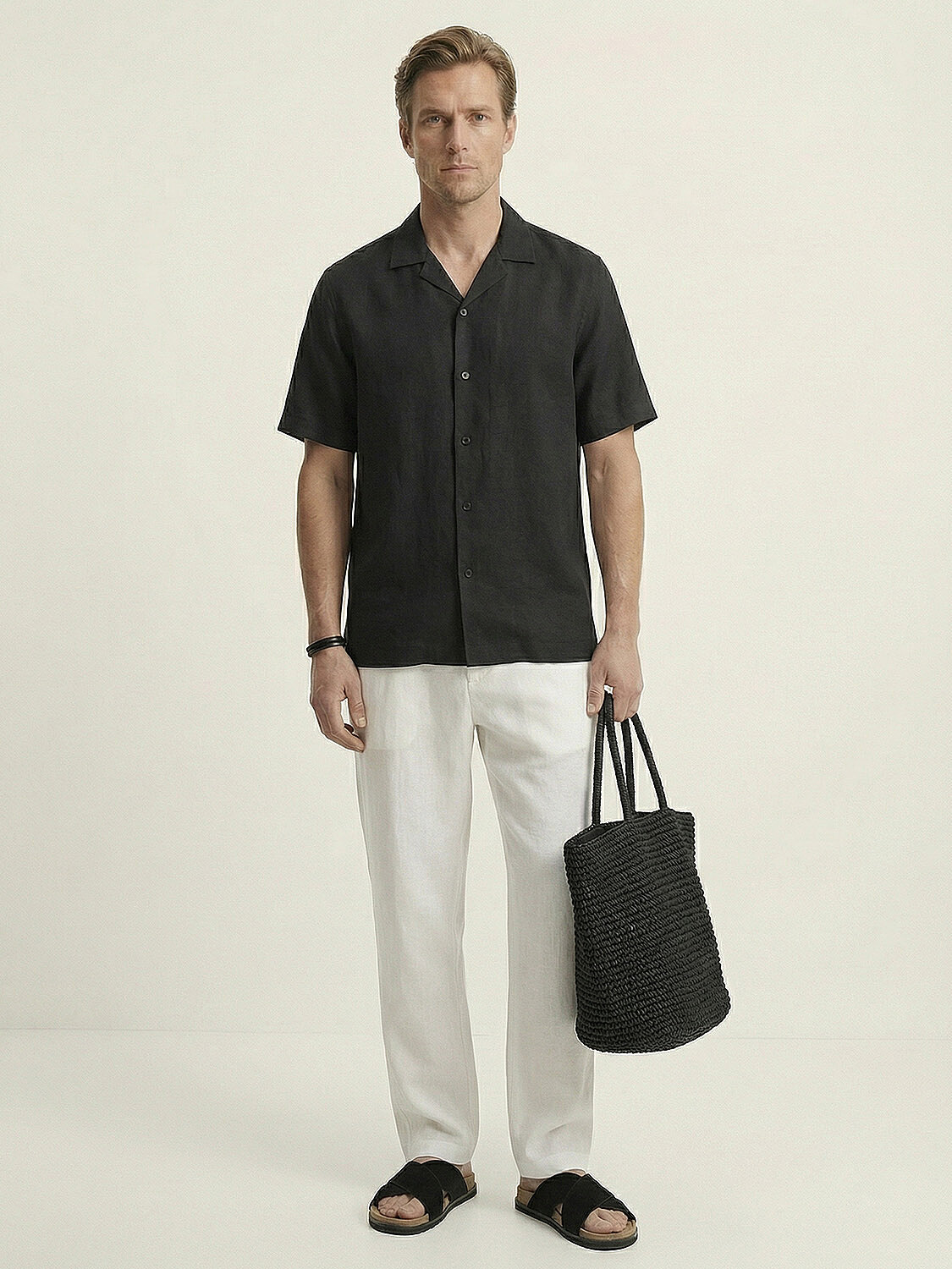 Siyah %100 Keten Regular Fit Gömlek (1)