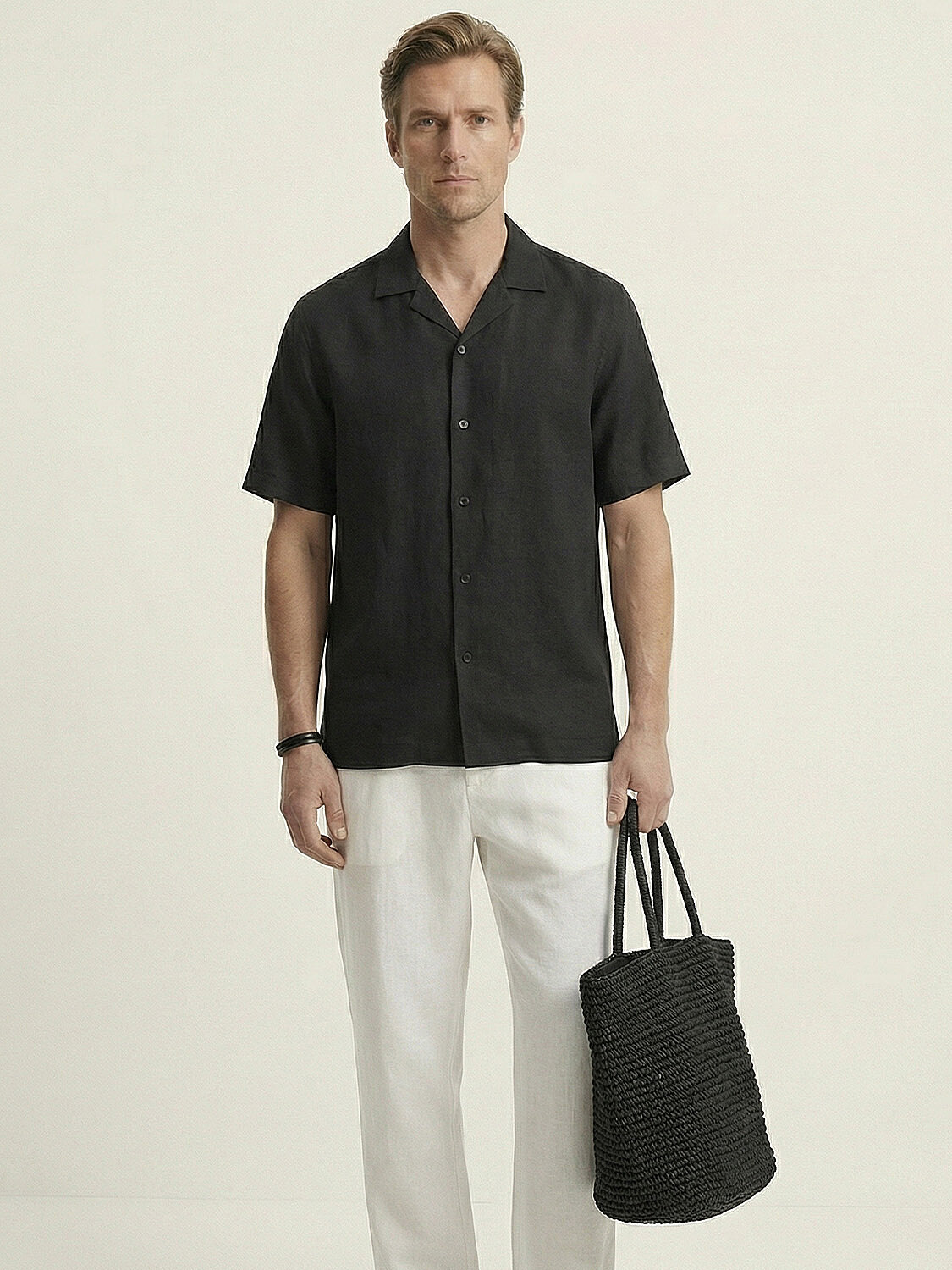 Siyah %100 Keten Regular Fit Gömlek