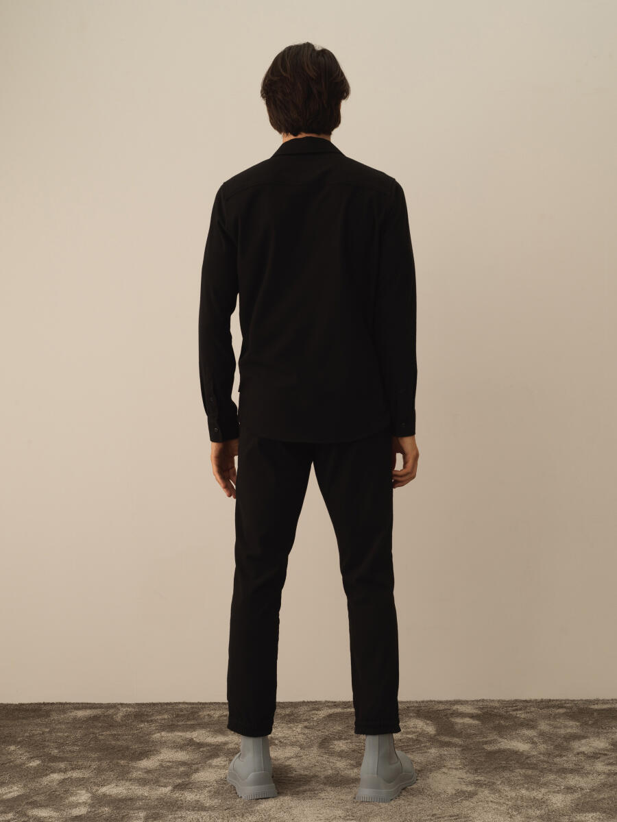 Siyah Esnek Dokulu Regular Fit Gömlek - 4