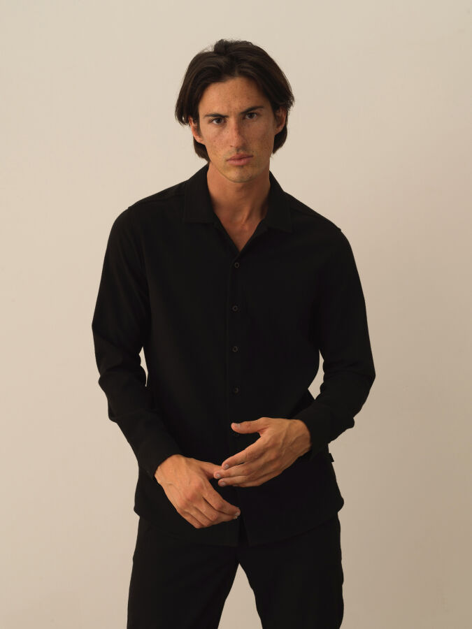 Siyah Esnek Dokulu Regular Fit Gömlek - Xint