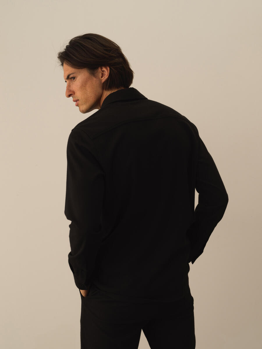 Siyah Esnek Dokulu Regular Fit Gömlek - 3