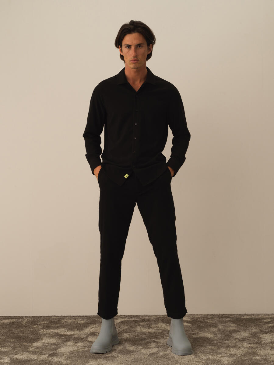 Siyah Esnek Dokulu Regular Fit Gömlek - 2