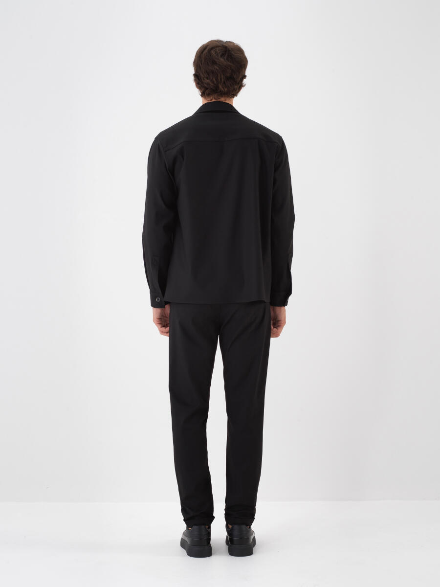 Siyah Esnek Dokulu Regular Fit Gömlek - 4