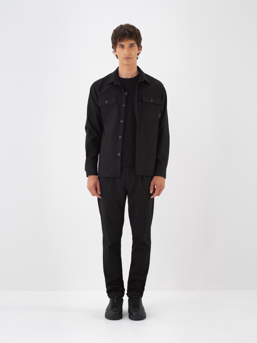 Siyah Esnek Dokulu Regular Fit Gömlek - 2