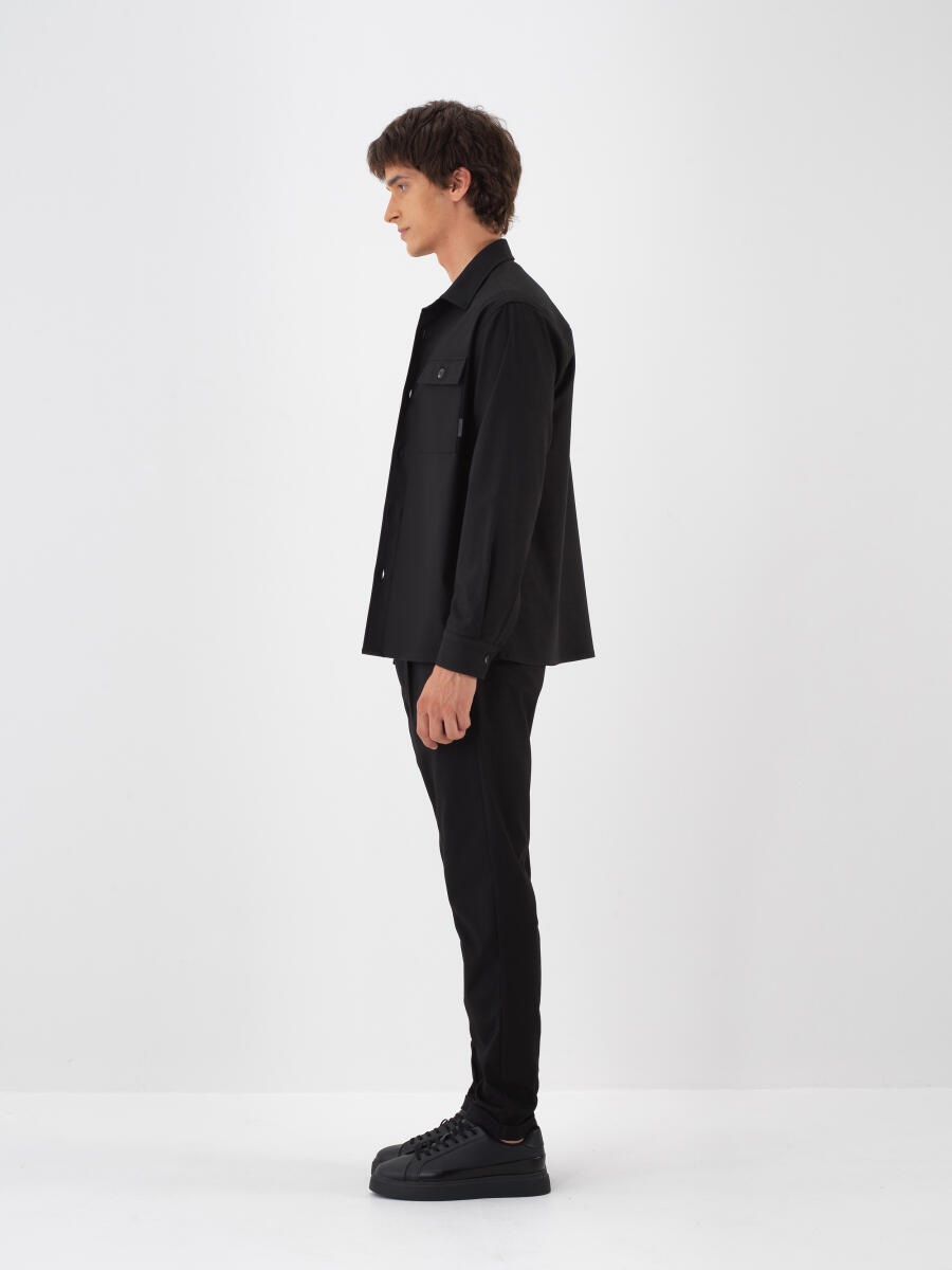 Siyah Esnek Dokulu Regular Fit Gömlek - 3