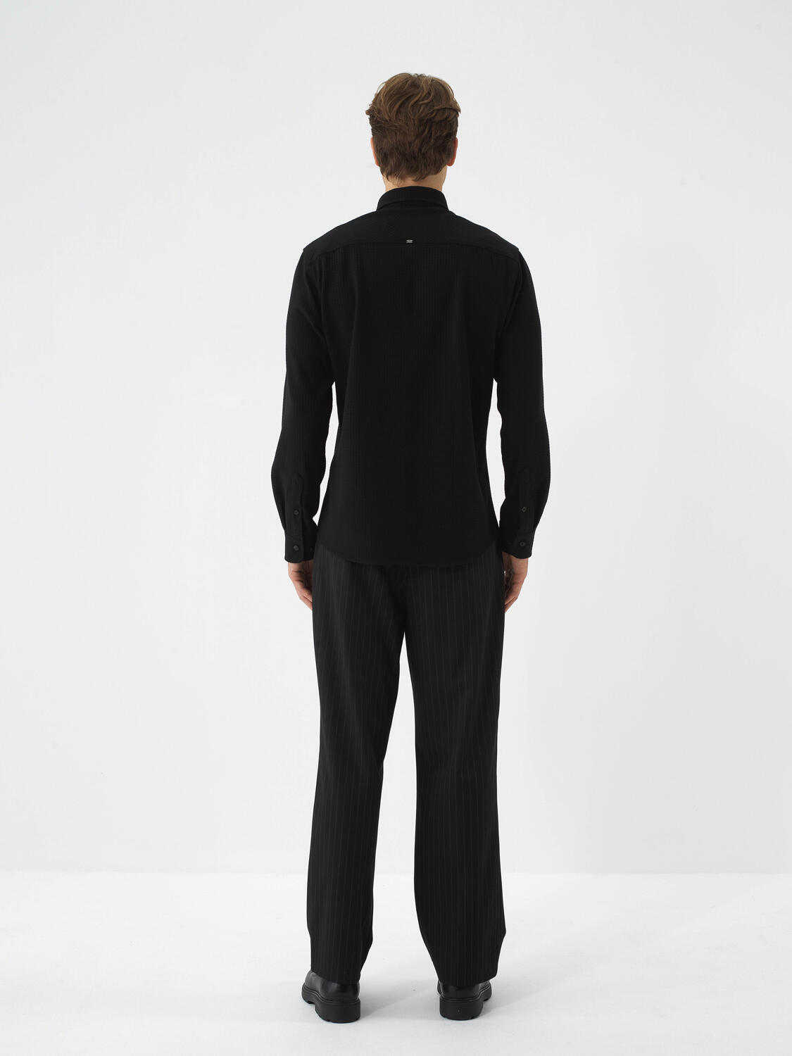 Siyah Esnek Dokulu Regular Fit Gömlek - 5