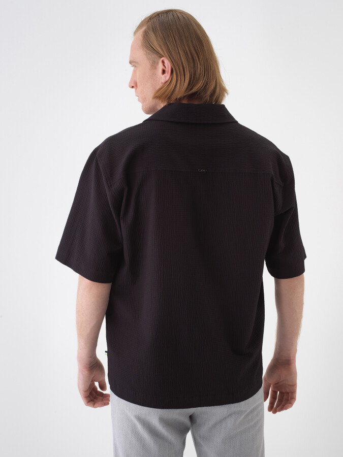 Siyah Pamuk Dokulu Oversize Gömlek - 4