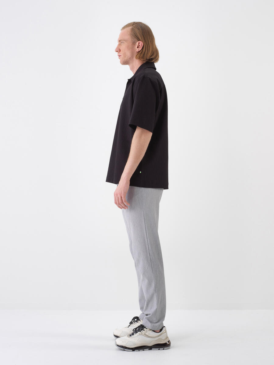 Siyah Pamuk Dokulu Oversize Gömlek - 3