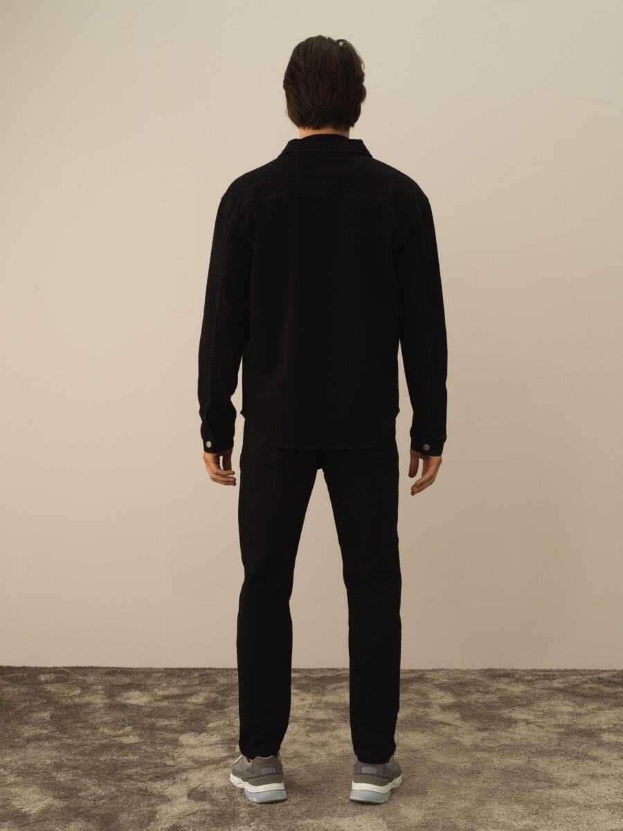 Siyah Pamuk Dokulu Regular Fit Gömlek - 4