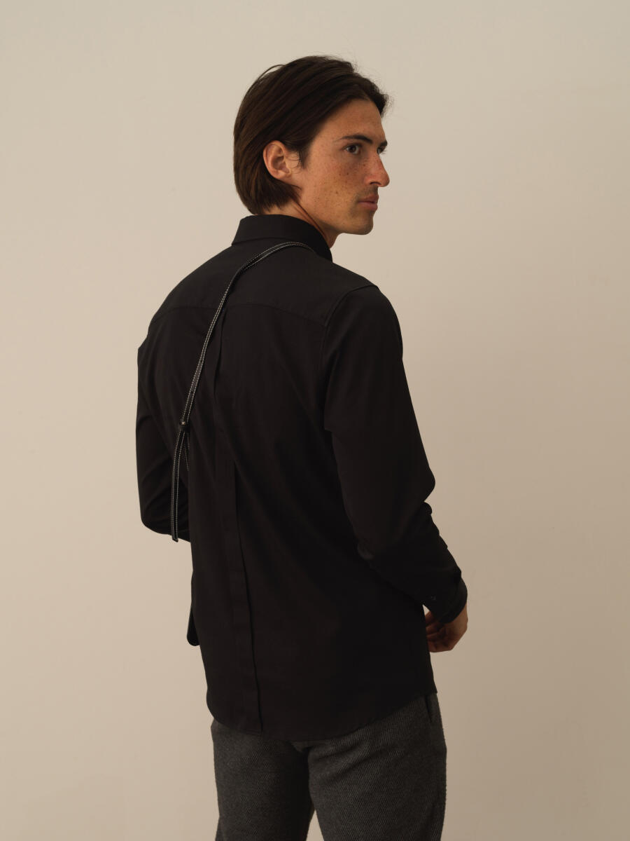 Siyah Pamuk Dokulu Regular Fit Gömlek - 3