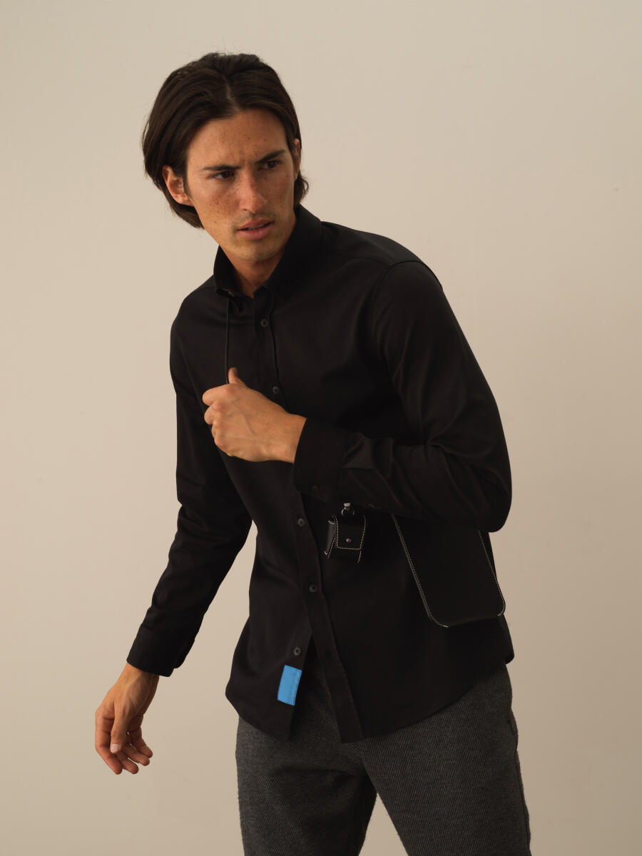 Siyah Pamuk Dokulu Regular Fit Gömlek - 2