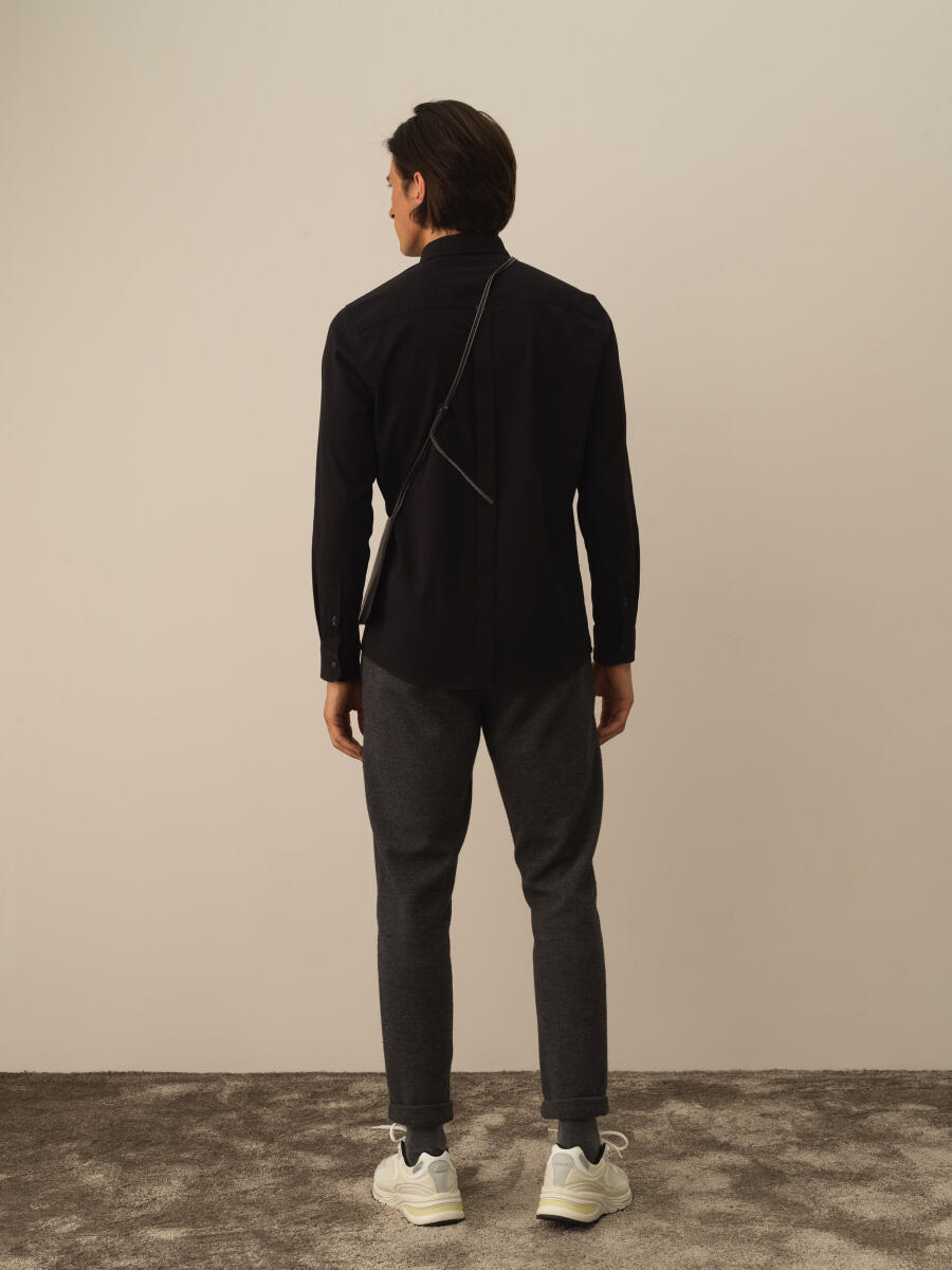 Siyah Pamuk Dokulu Regular Fit Gömlek - 4