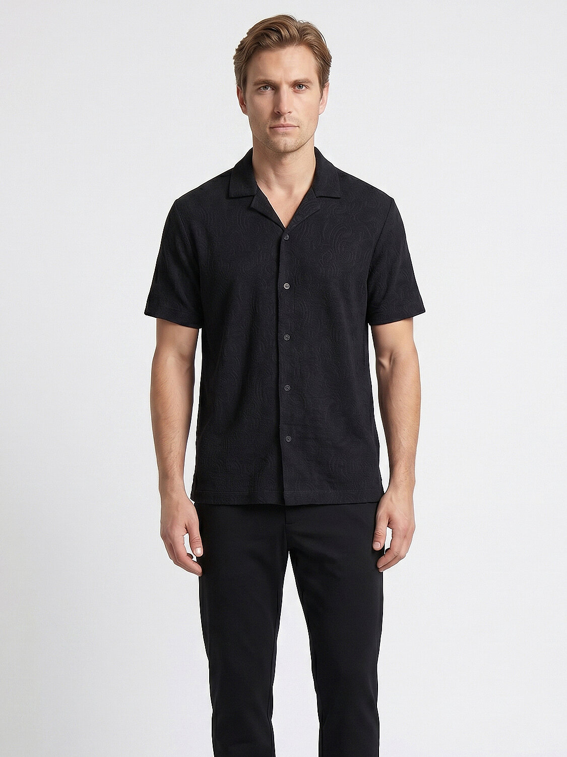 Siyah Pamuk Dokulu Regular Fit Gömlek