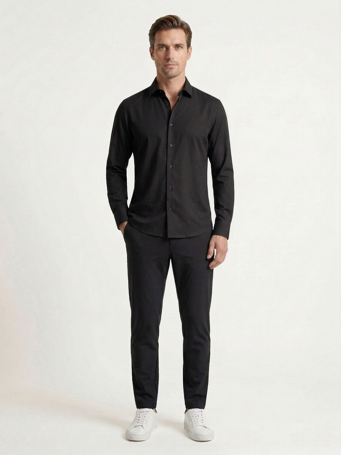 Siyah Pamuk Dokulu Slim Fit Gömlek (1)