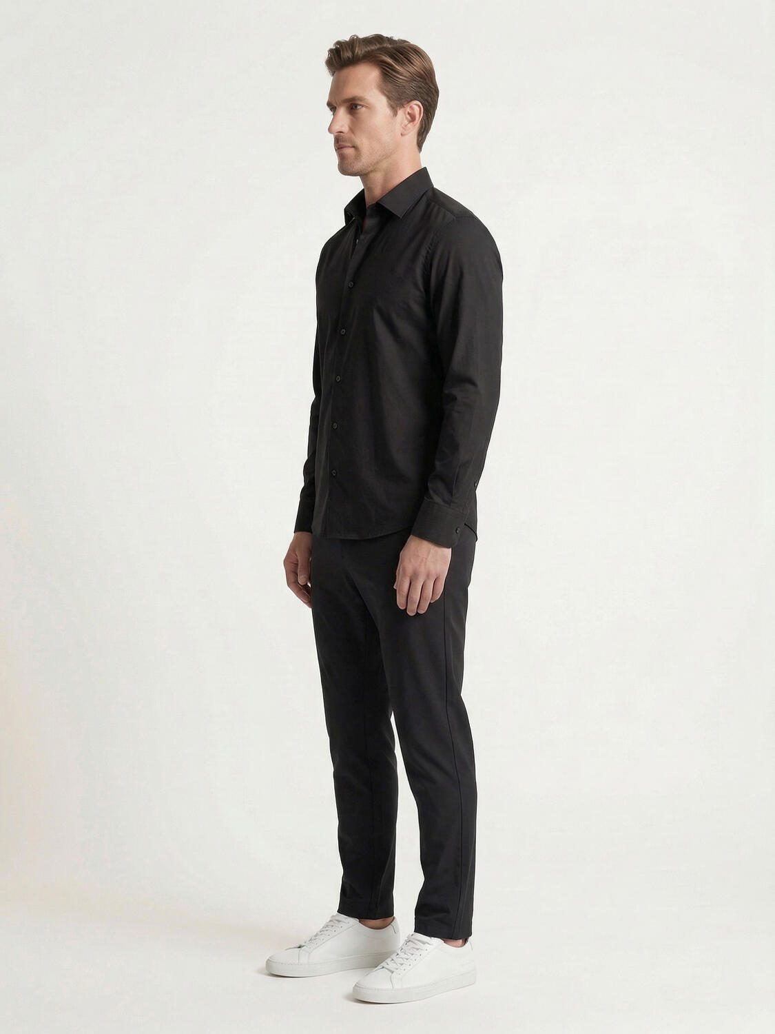 Siyah Pamuk Dokulu Slim Fit Gömlek - 3