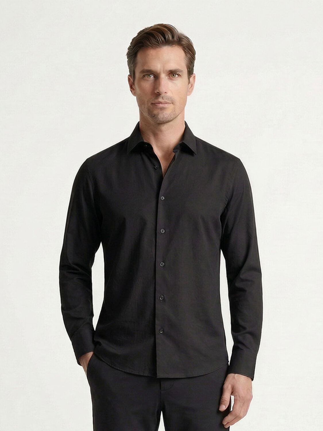 Siyah Pamuk Dokulu Slim Fit Gömlek