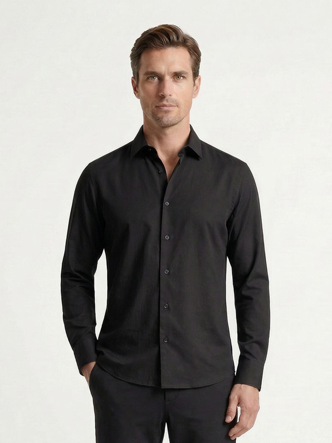 Siyah Pamuk Dokulu Slim Fit Gömlek - 1