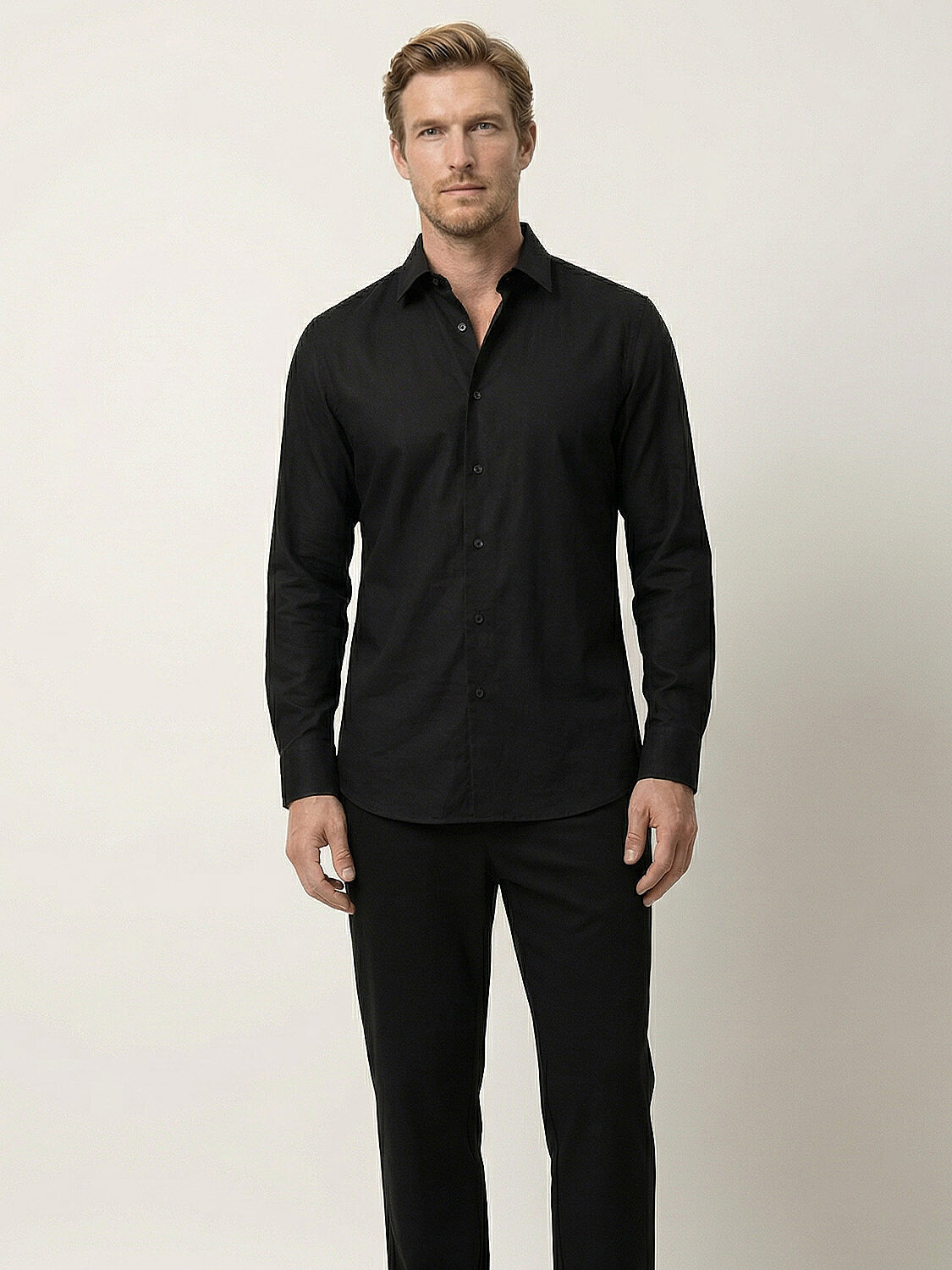 Siyah Pamuk Dokulu Slim Fit Gömlek