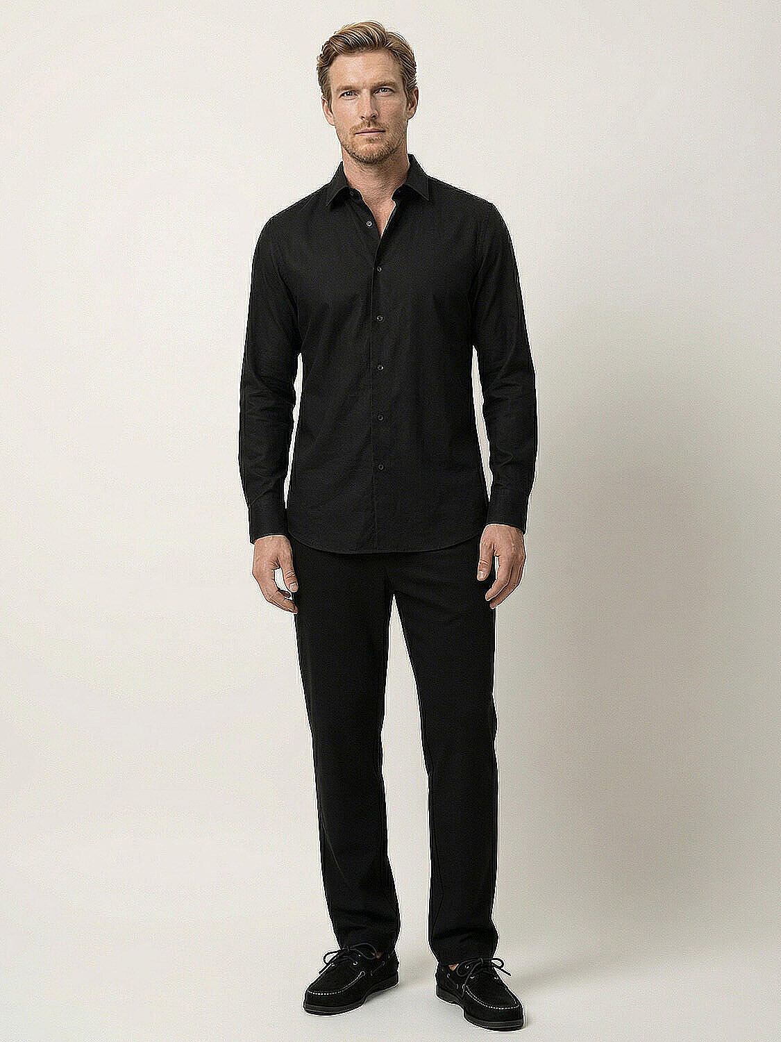 Siyah Pamuk Dokulu Slim Fit Gömlek (2)