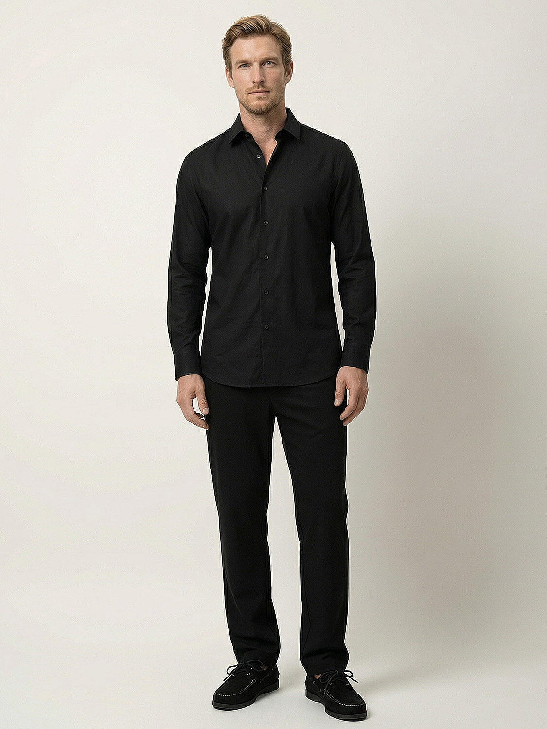 Siyah Pamuk Dokulu Slim Fit Gömlek (1)