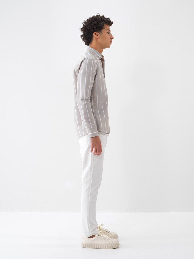 Taş Rengi Pamuk Dokulu Regular Fit Gömlek - 3