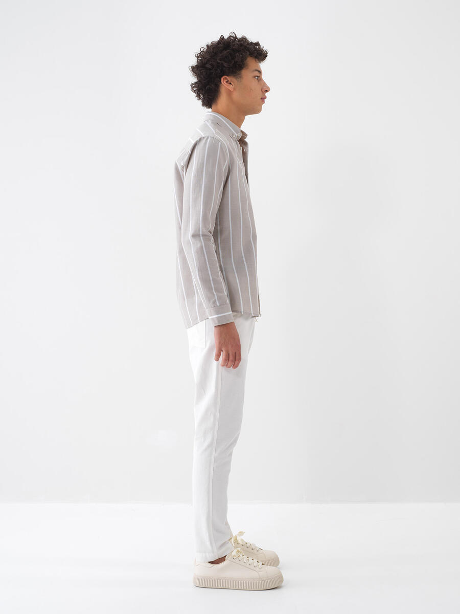 Taş Rengi Pamuk Dokulu Regular Fit Gömlek - 3