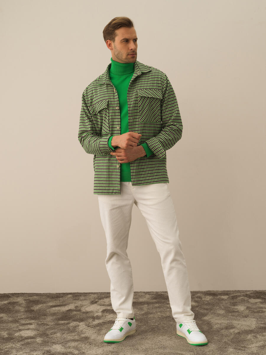 Yeşil Esnek Dokulu Slim Fit Gömlek