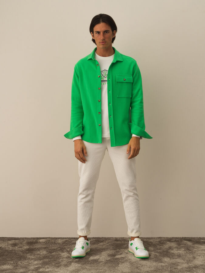 Yeşil Pamuk Dokulu Regular Fit Gömlek - Xint