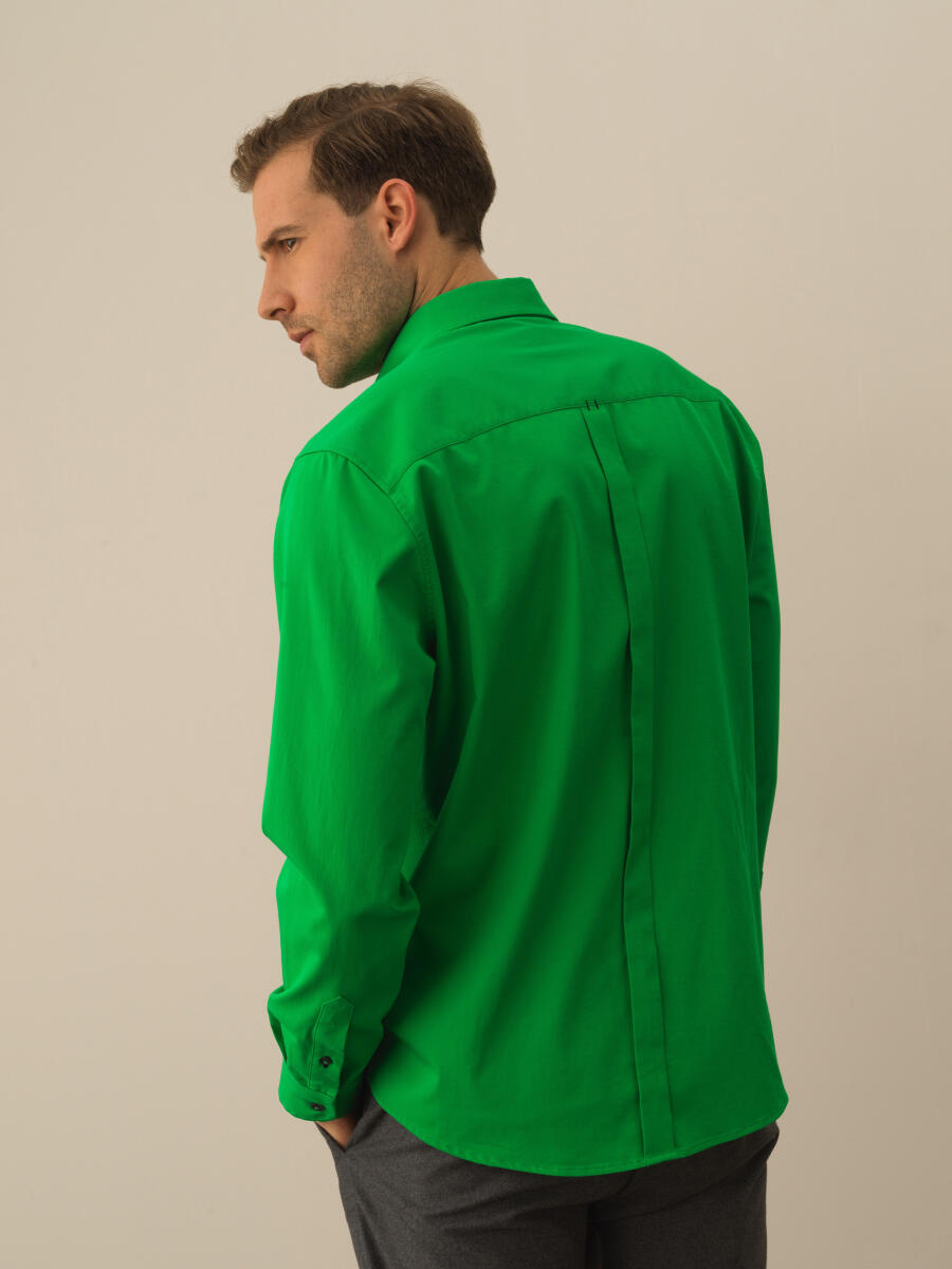 Yeşil Pamuk Dokulu Regular Fit Gömlek - 3