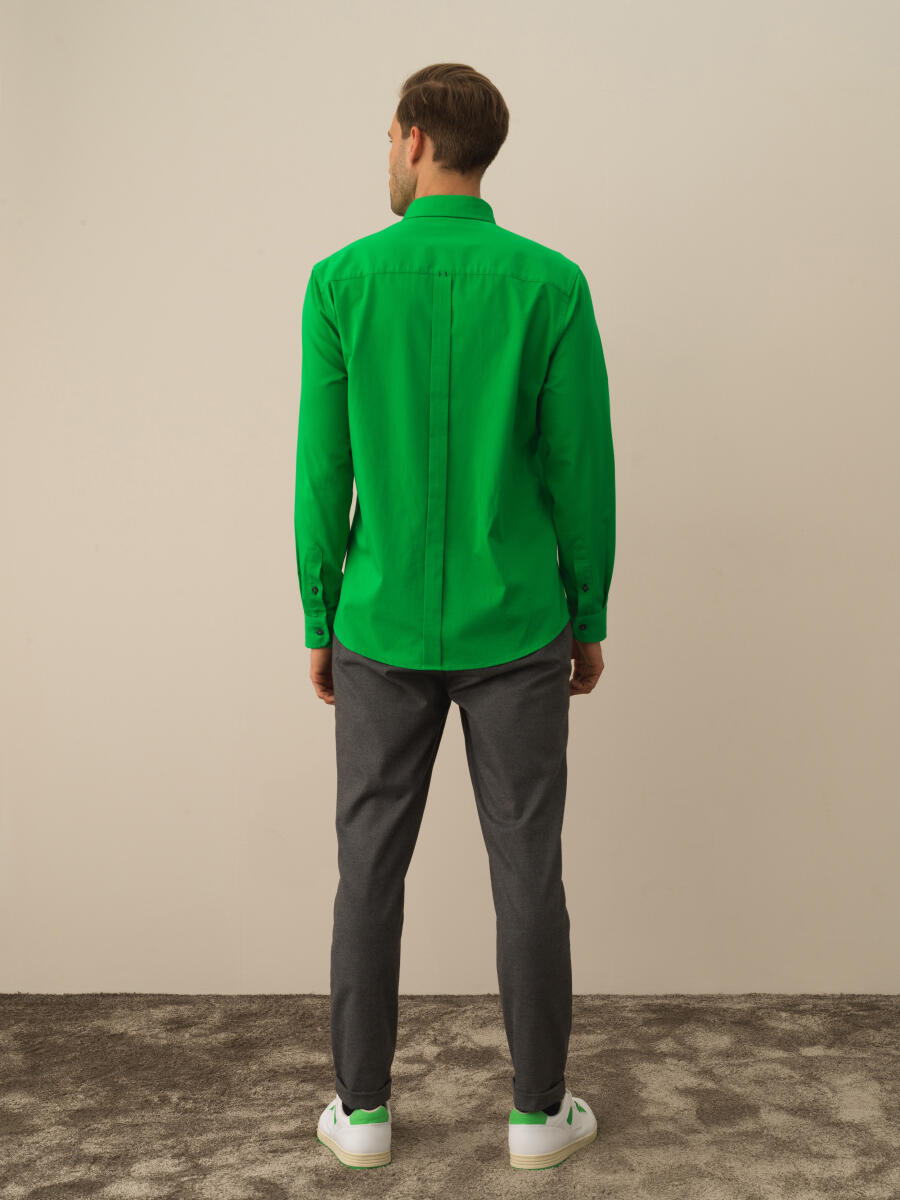Yeşil Pamuk Dokulu Regular Fit Gömlek - 4