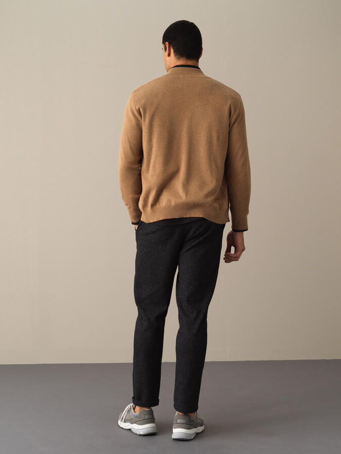 Camel Regular Fit Dik Yaka Pamuklu Hırka - 4