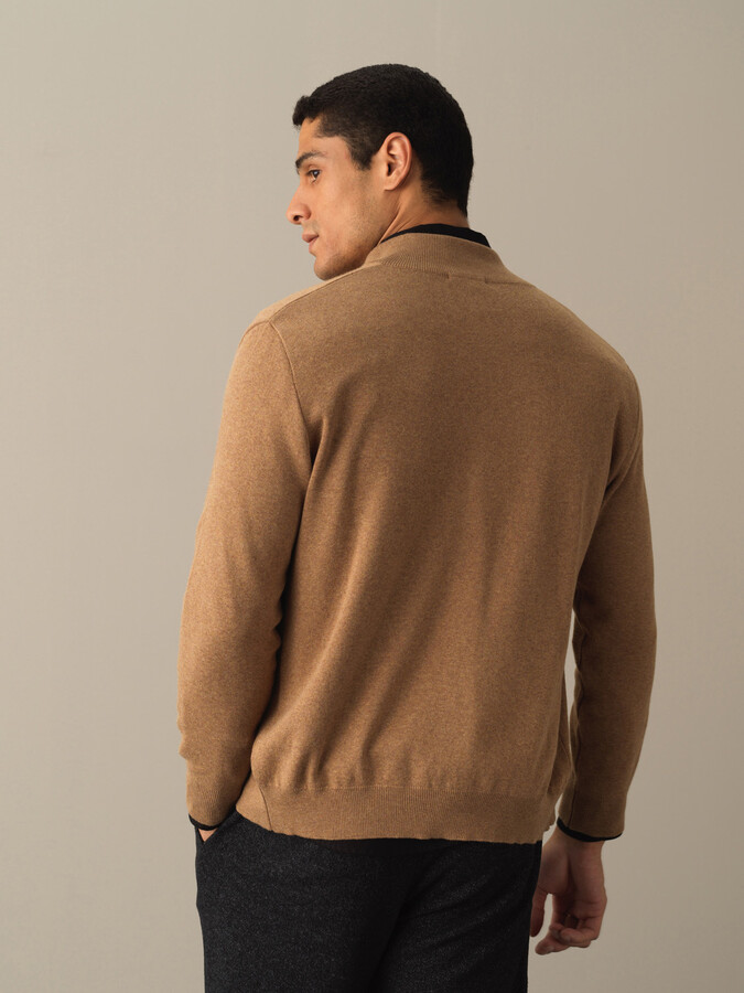 Camel Regular Fit Dik Yaka Pamuklu Hırka - 3