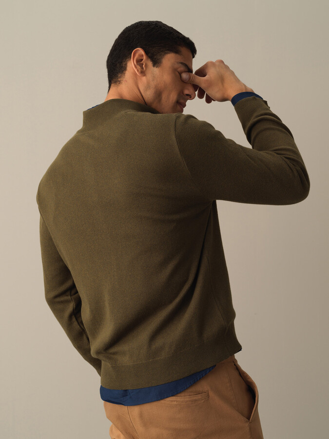 Haki Regular Fit Dik Yaka Pamuklu Hırka - 3