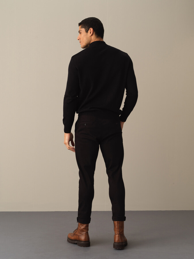 Siyah Regular Fit Dik Yaka Pamuklu Hırka - 4