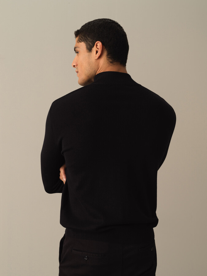 Siyah Regular Fit Dik Yaka Pamuklu Hırka - 3
