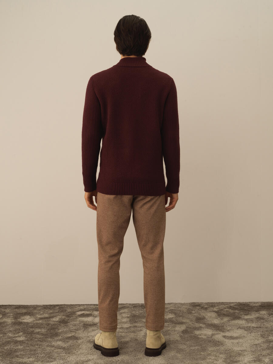 Bordo Doğal Yün Dokulu Regular Fit Hırka - 5