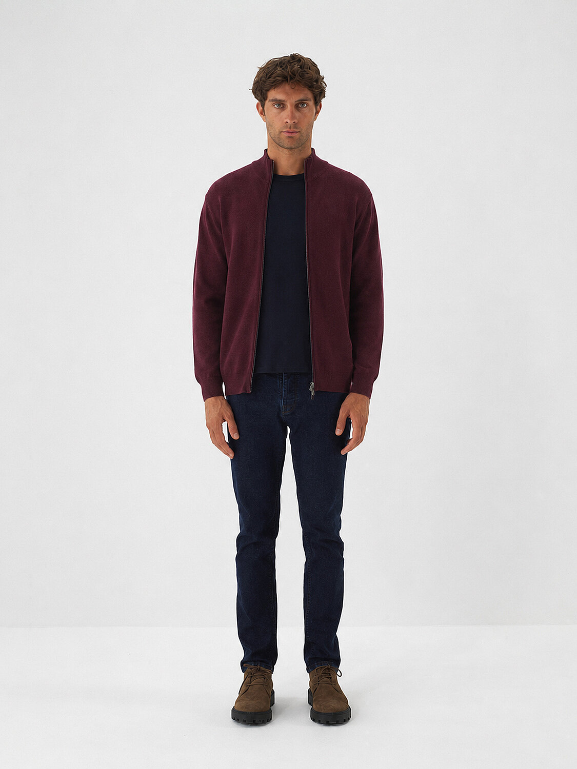 Bordo Regular Fit Dik Yaka Pamuk Hırka - 2