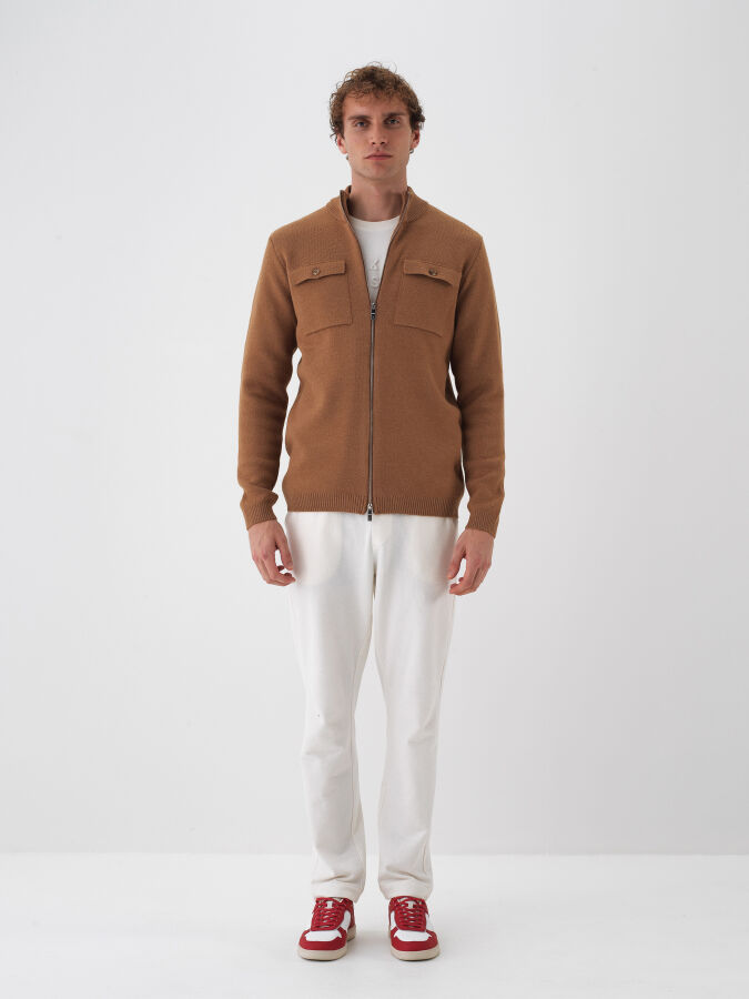 Camel Doğal Yün Dokulu Regular Fit Hırka - Xint