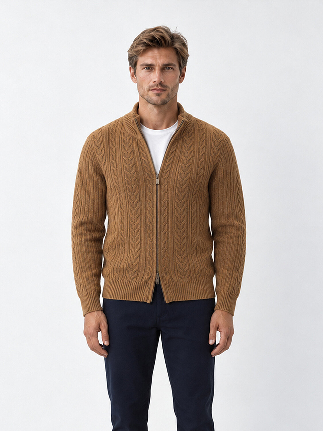Camel Regular Fit Dik Yaka Hırka - 1
