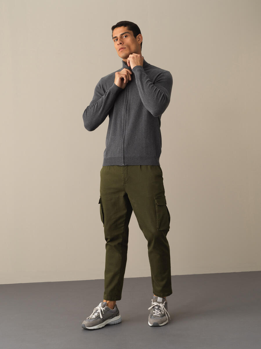 Antrasit Pamuk Dokulu Fermuarlı Hırka - 3